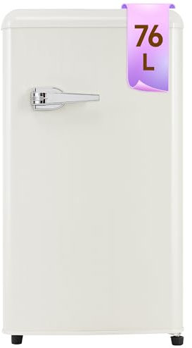 DRIXNO 76L Single-Door Retro Kühlschrank Weiß Getränkekühlschrank LED-Beleuchtung, Verstellbare Füße