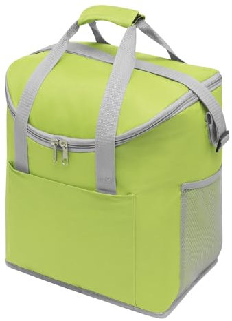 Preiswert&Gut Kühltasche grün - grau, ca. 32x23x37cm, isoliert mit PE Schaum, 1,5L Flasche geeignet, Verstellbarer Schultergurt, verstärkte Tragegriffe, 2 Netzeinsteckfächer für Outdoor & Freizeit