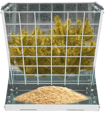 Stort höställ för får och getar 2 i 1 hö-spannmålssalt-feeder-hängande matfår med matspargaller och justerbara krokar för olika hatt- och korall (silver)