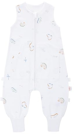 LAT Babysovsäck med fötter, 0,5 TOG 100 % bomull baby sommarsovsäck, mjuk och ventilerande babysovsäck med ben och fickor för barn, Vit dinosaurie, L, S-XL