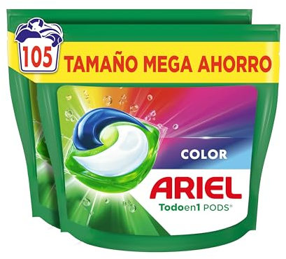 Ariel PODS Todo en 1 Detergente Lavadora Liquido 105 Capsulas/Pastillas, Jabon Extra Cuidado del Color, Mas Color y Brillo, Limpieza Profunda