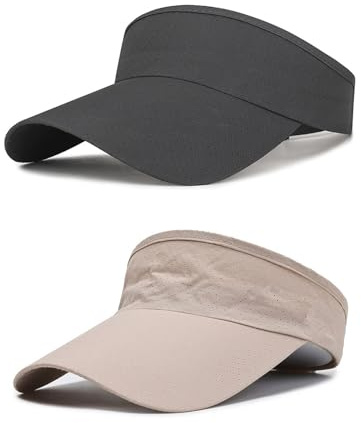 FOUNSHO 2 st solskärmskeps för män kvinnor, damer sport utomhus tom topp hästsvans baseballhatt snabbtorkande nät sommar justerbar visir hattar för golf tennis löpning, Svart + beige, M-L