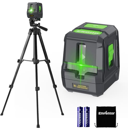 Enventor Nivel Láser Verde de 25M, Nivel Láser Autonivelante de Línea Cruzada, Modos Manual y Autonivelación, IP54, 360° Base Magnético, Bolsa, 2 x Batería, 1 x Trípode