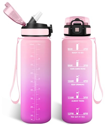 HoneyHolly Borraccia 1 Litro, Libre de BPA & A Prova di Perdita, Borracce con Cannuccia, Reutilizables, Borraccia Motivazionale, Water Bottle Palestra per Scuola, Palestra, Ufficio, Sport