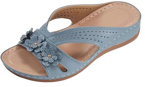 Sandalias de ajuste ancho para mujer, sandalias de cuña con puntera abierta, sandalias de soporte de arco para pies hinchados, pantuflas de casa, antideslizantes, cómodas, zapatos de playa de verano