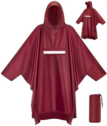 VOBUKE Poncho Pluie Imperméable avec Capuche et Poche Cape de Pluie Réutilisable Poncho Légère Respirant Veste Coupe-Pluie avec Bande Réfléchissante Poncho de Pluie Unisexe pour Randonnée Camping Vélo