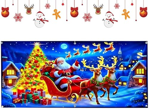 Copertura per porta di Garage di Natale, grande decorazione esterna con a LED per feste | Tela decorativa per garage in inverno e Natale - per casa giardino parete portico