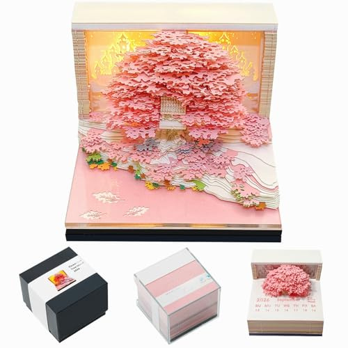 3D Desk Calendar 2026 Time Piece Calendars Notes Artropad Art Memo Bookmarks Self Stick Note Paper Creative Christmas Office New Year Gift with Acrylic Box