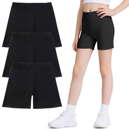 Domueay Shorts Pantalones Niñas, Cortos de Ciclismo Leggings Algodón Pack de 3, Elástica Mallas Cortas Transpirable Deporte Danza Verano Cómodo Short Pantalón 5-6 Años, Negro