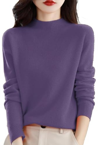 ladies dressy casual outfits Womens Cashmere oversized Sweaters Long Sleeve Crew Neck Trendy Comfy Tops Knitted Pullover fashion Soft Warm Lightweight Shirts 2026 going out turtleneck clothes 4-Purple