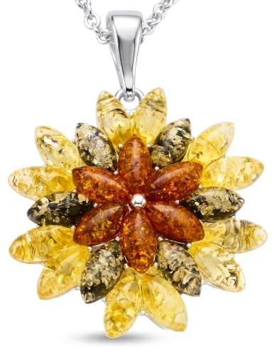 Holiday Gift Shops Amber Jewelry for Women - Sterling Silver and Baltic Multicolored Amber Pendant Necklace Autumn, Includes 925 Sterling Silver Chain, Made in Poland