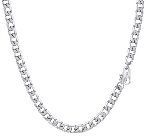 PROSTEEL Herren Halskette Edelstahl Panzerkette 5mm Breite schwer Glieder Link Gliederkette Herren Hip-Hop Kette, 55CM lang, Silber