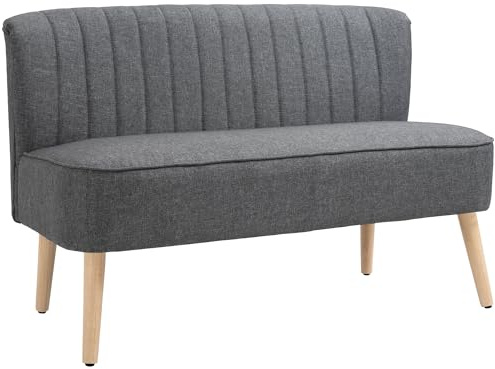 HOMCOM Modern Linen Double Seat Sofa w/Wood Frame Foam Padding Grey | Breathable, Comfortable, Compact Couch, Home Office