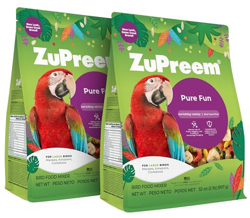ZuPreem Pure Fun Large Parrot Food Mix – Enrichment Bird Food with Fruit, Vegetables, Nuts & FruitBlend Pellets for Amazons, Macaws & Cockatoos, 2 lb Bags (2 Pack)