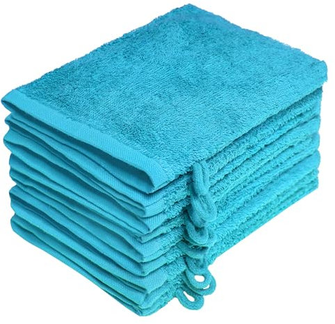 NatureMark 10x Waschhandschuhe aus Frottee 100% Baumwolle – Weich und Robust, Ideal für die tägliche Pflege und Gäste – Türkis, 15x21 cm