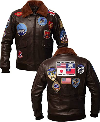 Vintagearc Giacca da uomo in vera pelle con colletto in pelliccia da aviatore bomber G1 - Giacche in pelle bomber USAAF, Marrone originale, 4XL