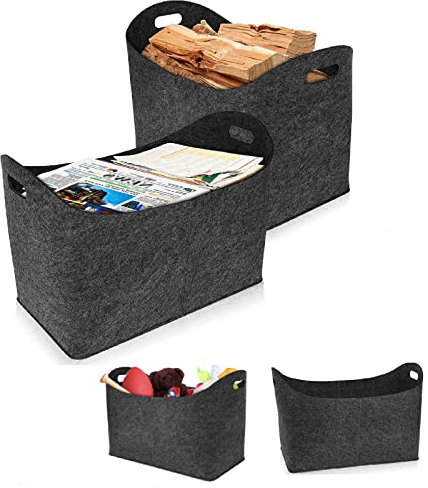 LZQ Lot de 4 Sacs en Feutre XXL - Avec Poignée Renforcée - Pour Bois de Cheminée, Courses, Journaux - Extra Épais - Gris Foncé