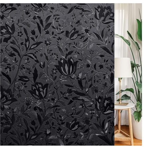 LEMON CLOUD Frosted Blackout Window Film, Privacy Black Out Glass Film for Day and Night, No Glue Static Cling, UV Protection Heat Control, Dark Black Tulip (30x400cm)