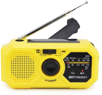Emerson ER-7050 Emergency AM/FM Radio with NOAA Weather Band, Built-in Power Bank, Hand Crank, Solar Charging, LED Flashlight, and SOS Alarm – Essential Survival Gear for Camping and Emergency Prep