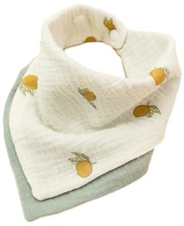 iSpchen Bavoir Écharpe Triangulaire pour Bébé 4 Couches Super Absorbant Foulard en Coton Bavoir pour Garçons, Filles et Nouveau-nés, Coton et Absorbant, Motif Citron + Haricot Vert
