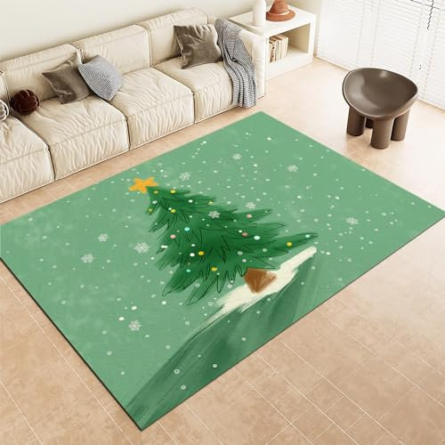 Cartoon Weihnachtsbaum Teppich 180 x 240 cm Kurzflor, Teppich Wohnzimmer Grün - Weich rutschfest Waschbare Teppiche Bettvorleger Schlafzimmer Kinderzimmer Indoor Bodenmatte