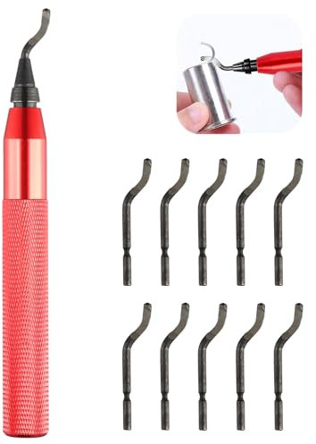 Zimoer Entgratwerkzeug Entgrater Werkzeug, Metallgriff Handentgrater mit 11 Stück HSS Ersatzklingen, 360 ° Rotierender Klinge, Entgratungswerkzeug für 3D Drucker Kunststoff Metall Epoxidharz Rohr PVC