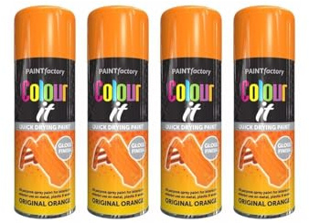 DIOXSTAR Orange Gloss Spray Paint, Quick Drying Paint, All Purpose Spray Paint for Metal, Wood, Plastic, Interior & Exterior Use, Easy to Use, 400ml (4 PCS)