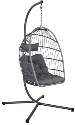 sweeek - Fauteuil œuf Suspendu Anthracite Toscana Acier. Osier. Polyester. 105 x 105 x 196 cm