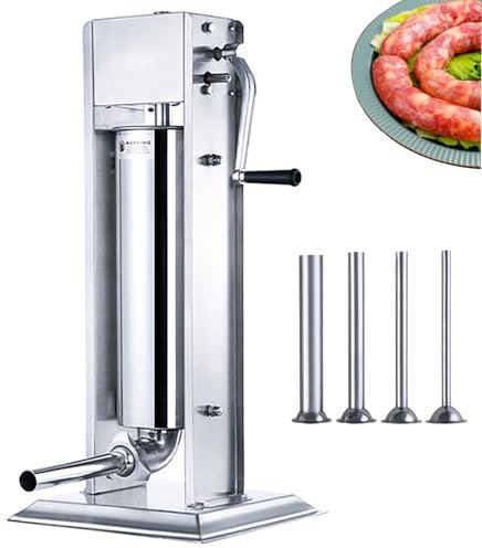 Yqyc Insaccatrice Manuale per Salsicce con 4 Tubi di Insacco, Macchina per Salsicce Verticale in Acciaio Inossidabile 304 da 5,5 kg, Insaccatrice per Carne a Doppia velocità