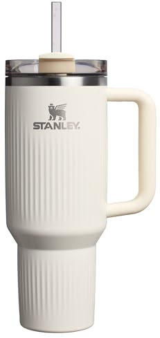 Stanley Quencher H2.0 Tumbler with Handle and Straw 40 oz | Flowstate 3-Position Lid | Cup Holder Compatible for Travel | Insulated Stainless Steel Cup | BPA-Free | Fluted Cream Gloss