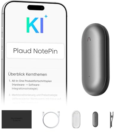 Plaud NotePin Registratore Vocale AI Professionale Audio Digitale Trascrivi Riassumi Tecnologia AI,Team Plan, Appunti Trascrizione Riepilogo per Riunioni Lezioni Colloqui, Grigio