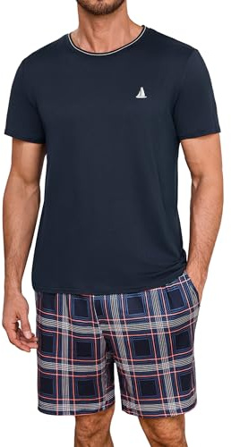 Jahetuul Pigiama Uomo Estivo Corto in Cotone 2 Pezzi Pigiama Maniche Corte Uomo Leggero Morbido e Pijama cómodo y ligero para casa S-11XL