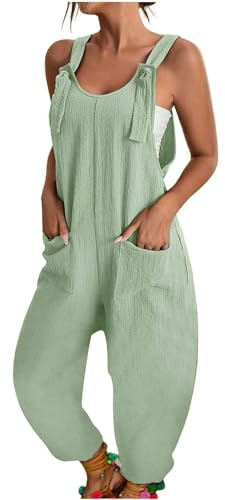 Jumpsuit dam, sportig, sommar, hängselbyxor, dam, lätt, lång, linne, fritid, linnebyxor med fickor, overall, enfärgade, sommarbyxor, säckig sparkdräkt, ärmlös, onepiece, stora storlekar, arbetsbyxor