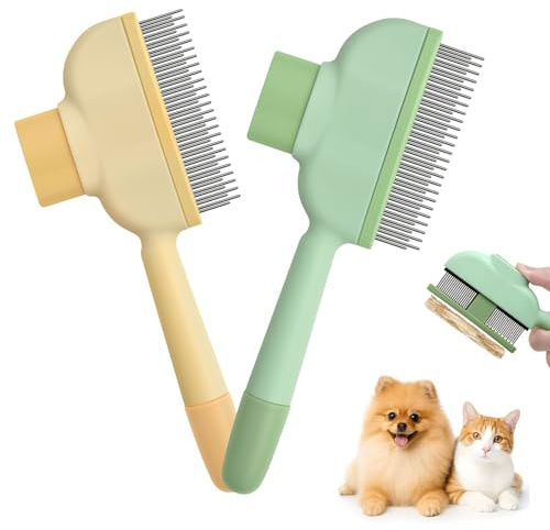 Aurinovellia Lot de 2 brosse chat auto-nettoyante, Brosse pour chat et chien, peigne doux pour poils longs et courts, brosse de toilettage efficace pour animaux