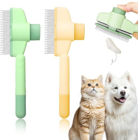 EAVUYIS 2 Pcs Cepillo para Gatos Quitapelo, Cepillo perro Pelo Largo Muerto, Peine para Gatos Perros, Peine Antipulgas para Perros Gatoss Mascotas, Cepillos Autolimpiables para Quitar Pelo Muerto