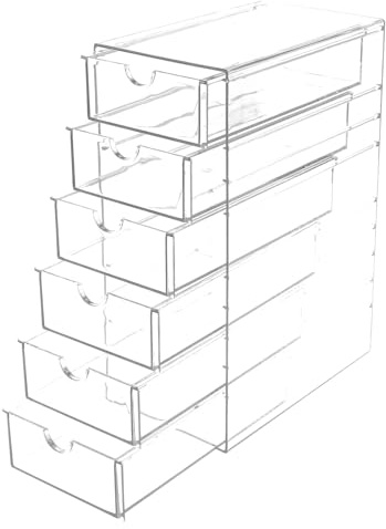 Acrylic Storage Drawers With 6 Drawers, Large Clear Stackable Hair Accessory Organizer for Palettes,Arts Craft and Makeup, Desk Organization for Closet,Office, Classroom (6 Tier)