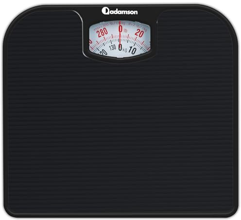 Adamson A21 Analog Scales for Body Weight - Up to 136kg - New Version - Anti-Skid Rubber Surface - Large Numbers - Analog Bathroom Scale - Affordable - Durable with 20-Year Assurance - Full Black