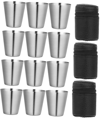 Hemobllo 3 ensembles Set Gobelets à Vin Acier Inoxydable Petits Gobelets Épais avec Étui Cuir PU Tasses Multifonctions pour Camping Bière et Eau Accessoire Camping Robuste et Portable