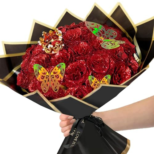 Wekuw 24 Piezas Ramo Rosas Artificiales Purpurina