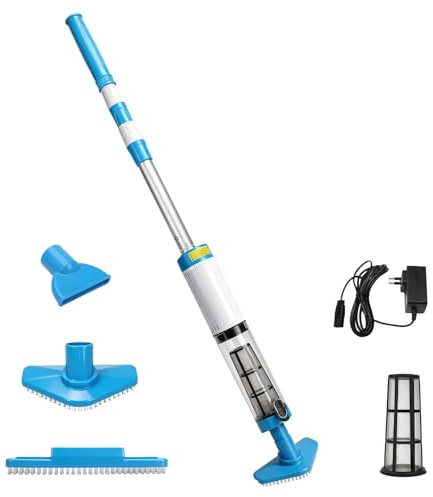 Aspirador de piscina inalámbrico con batería de 1600 mAh, 3 cabezales, máx. 165 cm
