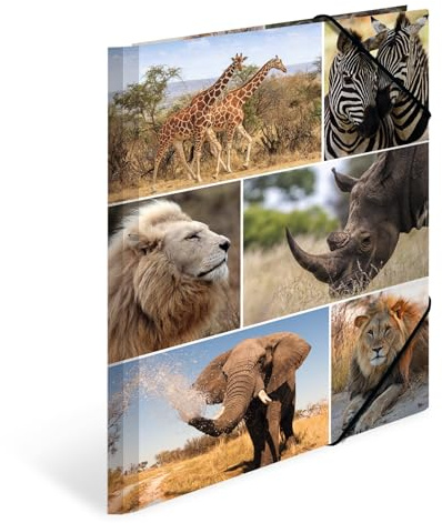 HERMA Elastic Folder Animals with Africa Animals Motif, A4, Sturdy Cardboard, with Inner Print, 1 Span Folder