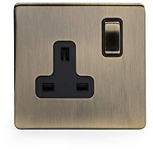 Antique Brass 1 Gang Double USB Socket with Black Insert Screwless Faceplate (Black Insert, Single Plug Socket)
