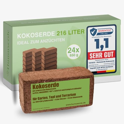 Humuserde I Kokoserde für Pflanzen 24 x 650g - 216L Kokoserde I Erde aus Kokosfasern I 100% natürlich & biologisch abbaubar I nährstoffarme Anzuchterde torffrei & ungedüngt für Hochbeete & Terrarien