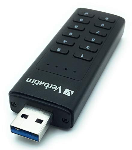 Verbatim Keypad Secure USB-Stick, USB-3.2 Gen 1, 128GB, Speicherstick mit Passcodeschutz & Verschlüsselung, inkl. USB-A Verlängerungskabel, USB-3 für Laptop Notebook & Co, schwarz