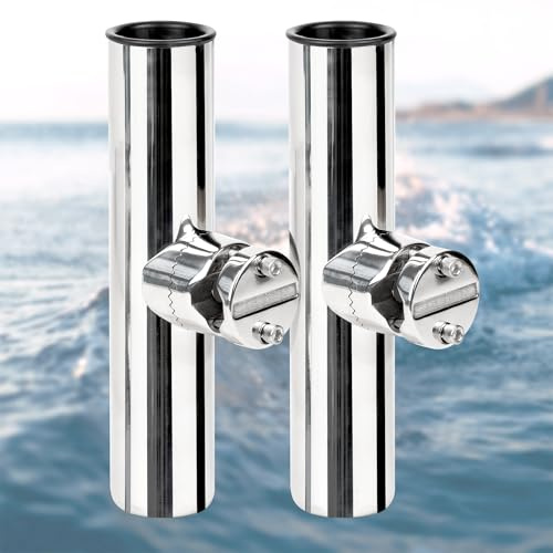 XinKunmarine 2 Pack Fishing Rod Holders for Boat Rail Mount, Stainless Steel Clamp on Rod Holder for Marine Boat, Fishing Boat, Pontoon, Jon Boat（Fit 7/8 to 1 Rail