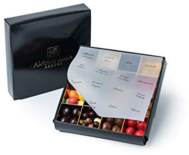 Caja de regalo de chocolate puro artesanal Arbues con praliné y relleno, 16 sabores surtidos – 400 g – Caja de degustación