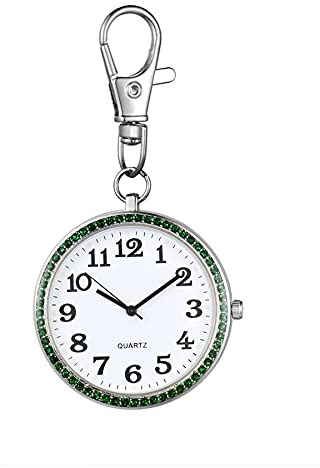 JewelryWe Key Chain Watch Rhinestone Quartz Pocket Watch FOB Clip-on Belt Novelty Key Ring Watches for Men Women