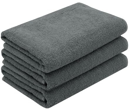 ZOLLNER 3er Set Duschtücher in 70x140 cm - besonders weiche und saugstarke Handtücher in dunkelgrau - mit praktischem Aufhänger - waschbar bis 95°C - Baumwolle - Hotelqualität