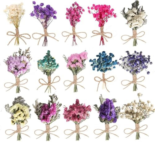 Mengger 15 Mazzi di Fiori Secchi Naturali Decorativi Fiori Pressati Secchi Naturali Fiori Secchi per il fai da te per Arte Artigianale Candela Scrapbooking Stile Casuale