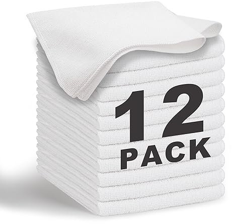 WEAWE® Mikrofasertücher - Serie 2100 (33x33cm) Superweiches, Hochsaugfähiges putztücher Lappen küche, wiederverwendbar, fusselfrei, waschmaschinenfest Microfasertücher Weiß (12 Stück)